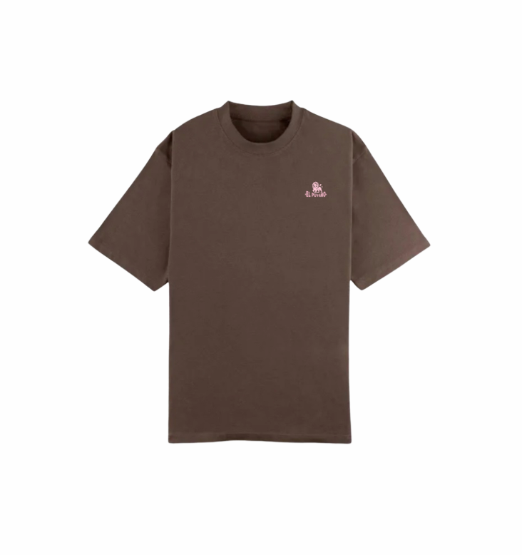 Camiseta Oversize Marrón Chocolate con Bordado Rosa