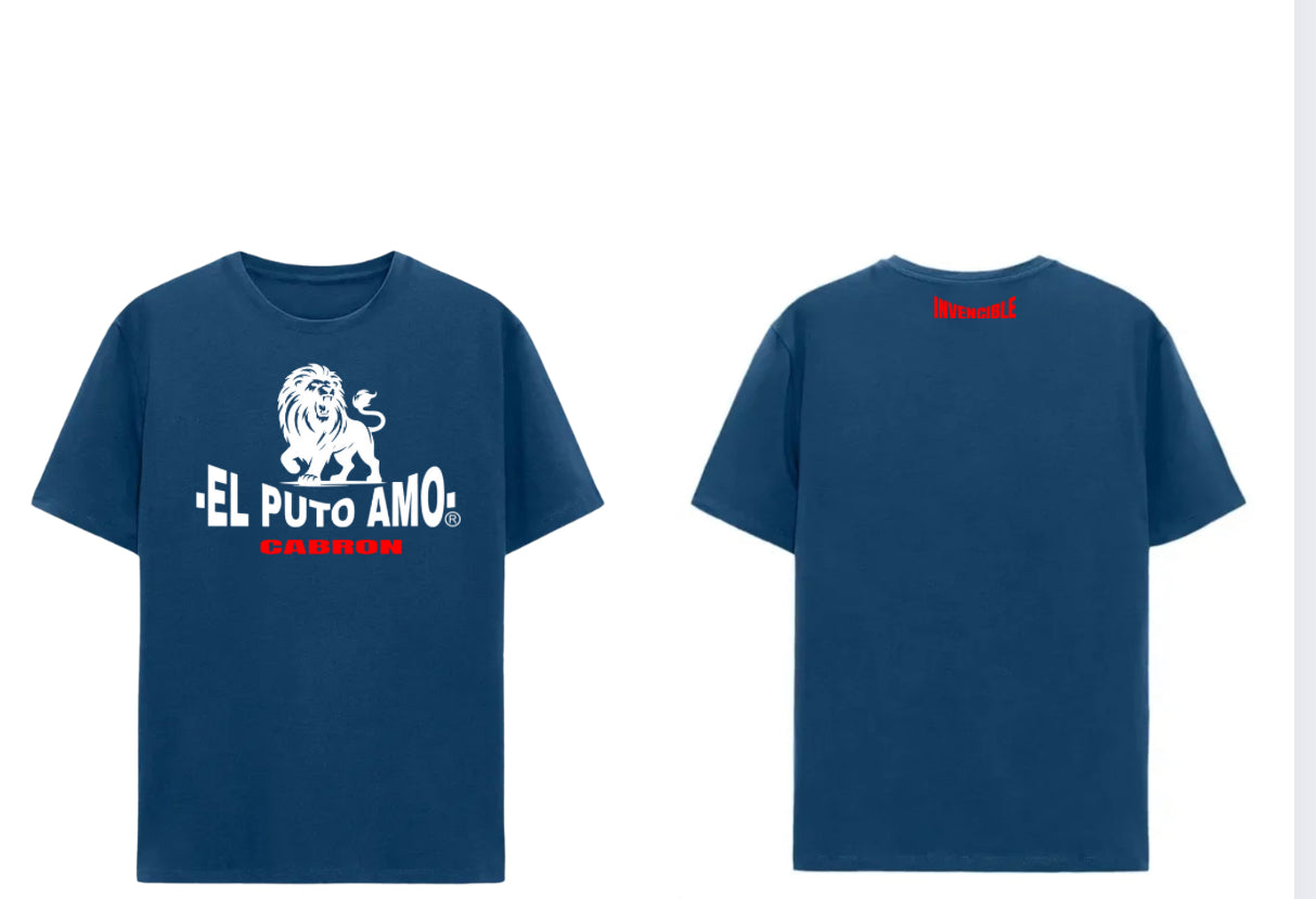 Navy Blue "Badass / Motherfucker" T-shirt with Lion Graphic and "Invincible" on the Back