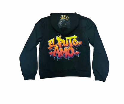 Sudadera Negra Graffiti "EL PUTO AMO" con Capucha